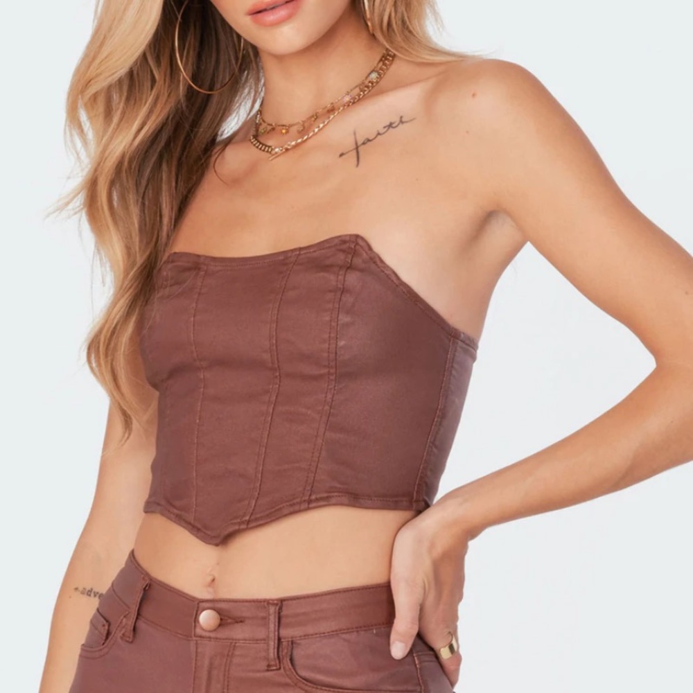 Edikted Luna faux leather brown corset top